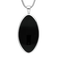 Silver And Whitby Jet Pointed Oval Necklace
