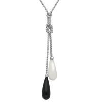 Silver Whitby Jet And Bauxite 2 Stone Knot Drop Necklace