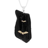 Silver 9ct Yellow Gold and Whitby Jet Rough Oblong Bat Necklace