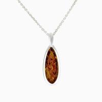 Silver And Amber Elongated Pear Drop Necklace
