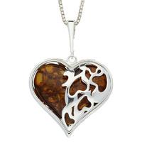 Silver And Amber Encased Large Heart Necklace