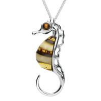 silver and amber large seahorse necklace