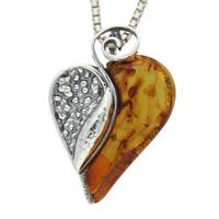 Silver And Amber Large Swirl Heart Necklace