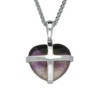 Silver And Blue John Small Cross Heart Necklace