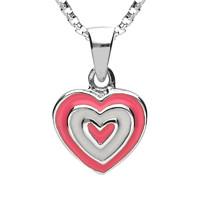 Silver And Enamel NSPCC Pink And White Layered Heart Pendant