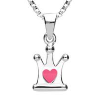 Silver And Enamel NSPCC Pink Heart in Crown Pendant
