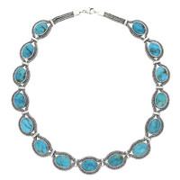 Silver And Turquoise Fifteen Stone Oval Necklace