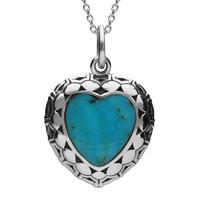 Silver And Turquoise Oxidised Heart Necklace
