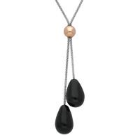 Silver And Whitby Jet 2 Stone Double Drop Necklace