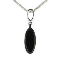 Silver And Whitby Jet Long Oval Necklace