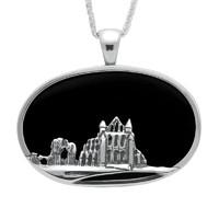 silver and whitby jet abbey oval necklace