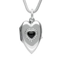 Silver And Whitby Jet Beaded Edge Heart Locket Necklace