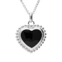 Silver And Whitby Jet Beaded Heart Necklace