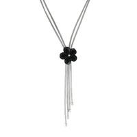 Silver and Whitby Jet Carved Flower Drop Necklace