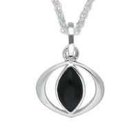 Silver And Whitby Jet Cat Eye Necklace.