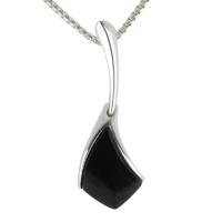 Silver And Whitby Jet Curved Tapered Drop Necklace