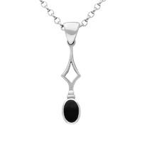Silver and Whitby Jet Diamond Shaped Oval Necklace