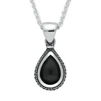 Silver And Whitby Jet Dinky Pear Drop Necklace
