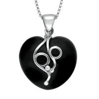 Silver And Whitby Jet Heart With Loop Detail Necklace