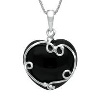 Silver And Whitby Jet Heart With Swirling Loop Detail Necklace
