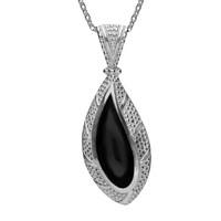 Silver And Whitby Jet Marquise Shape Beaded Edge Necklace