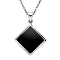 Silver And Whitby Jet Modern Flat Square Necklace