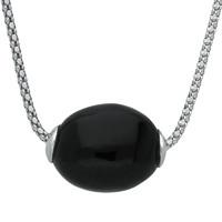 Silver And Whitby Jet Oval Moving Bead Necklace