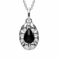 Silver And Whitby Jet Pear Shaped Beaded Edge Necklace