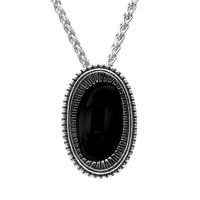 Silver And Whitby Jet Ridged Oval Stone Necklace