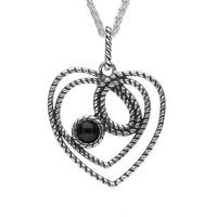 Silver And Whitby Jet Rope Heart Stone Necklace