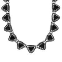 Silver and Whitby Jet Seventeen Stone Foxtail Triangular Necklace