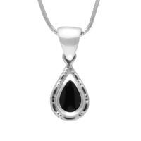 Silver And Whitby Jet Small Beaded Pear Necklace