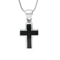 silver and whitby jet small channel set cross necklace