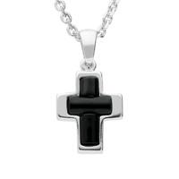 Silver And Whitby Jet Small Cross Necklace