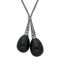 Silver And Whitby Jet Tapered Double Dropper Necklace