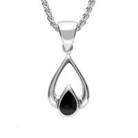 Silver And Whitby Jet Tear Drop Necklace