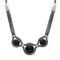 Silver and Whitby Jet Three Stone Foxtail Necklace