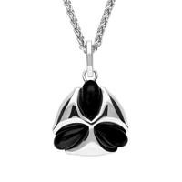 Silver And Whitby Jet Three Stone Petal Necklace