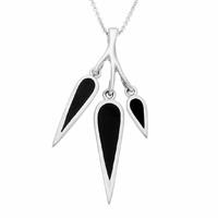 Silver And Whitby Jet Toscana Three Drop Graduated Necklace