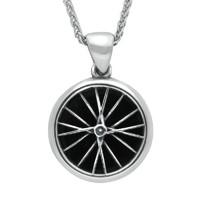 Silver And Whitby Jet Tour De Yorkshire Small Bike Wheel Necklace