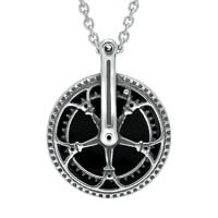 silver and whitby jet tour de yorkshire small chain wheel necklace