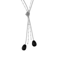Silver And Whitby Jet Two Pear Shape Knot and Tassel Necklace