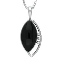 Silver And Whitby Jet Unique Marquise Open edge Necklace