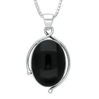 Silver And Whitby Jet Unique Oval Open edge Necklace