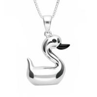 Silver And Whitby Jet Whitby\'s Luckiest Duck Small Necklace