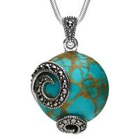 Silver Turquoise And Marcasite Double Spiral Round necklace