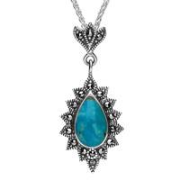 Silver Turquoise And Marcasite Pear Drop Necklace.
