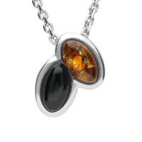 Silver Whitby Jet And Amber 2 Stone Marquise Necklace