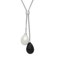 Silver Whitby Jet And Bauxite 2 Stone Drop Necklace