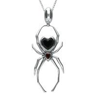 Silver Whitby Jet And Garnet 55mm Spider Egg Bale Pendant